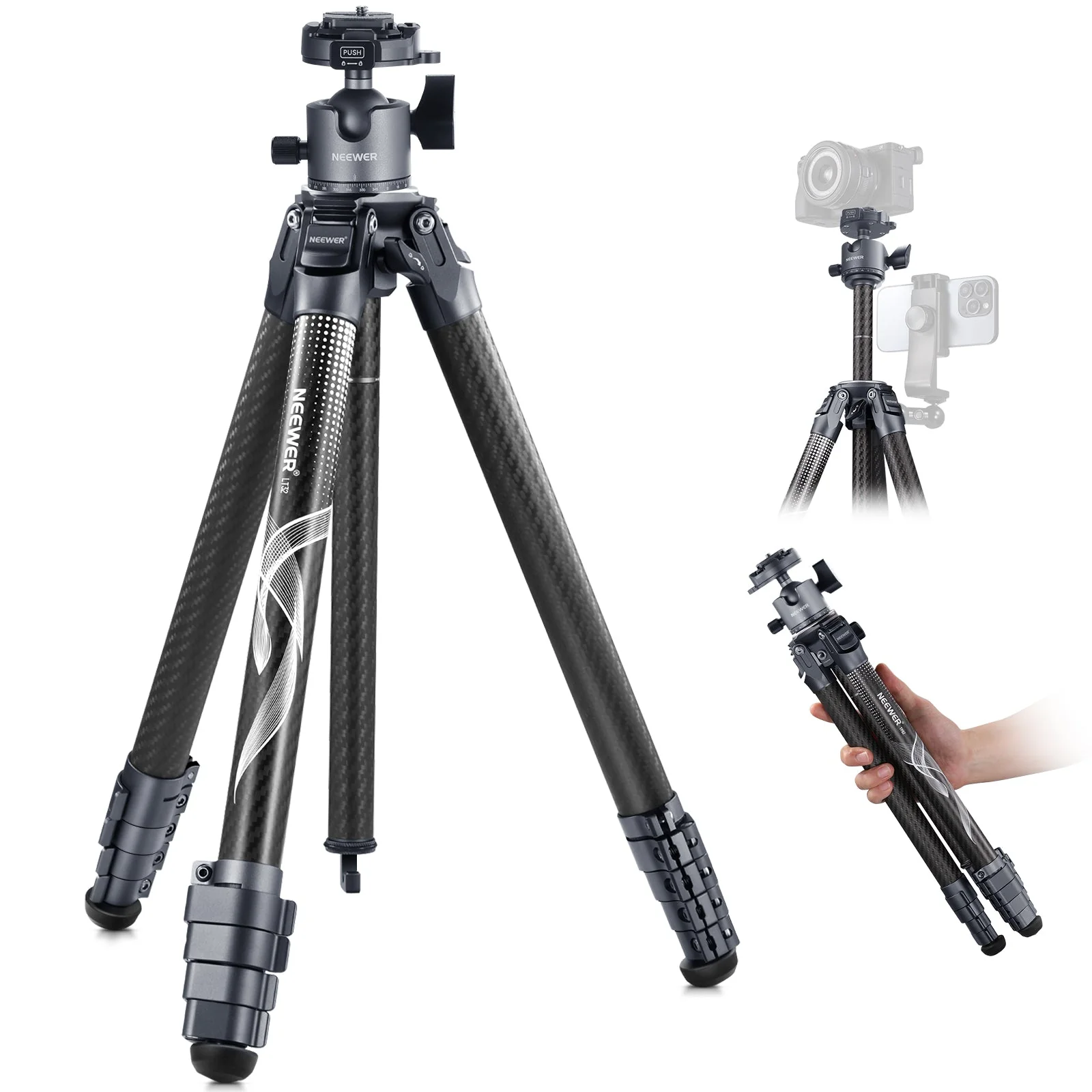 NEEWER LT34 62" Carbon Fiber Travel Tripod
