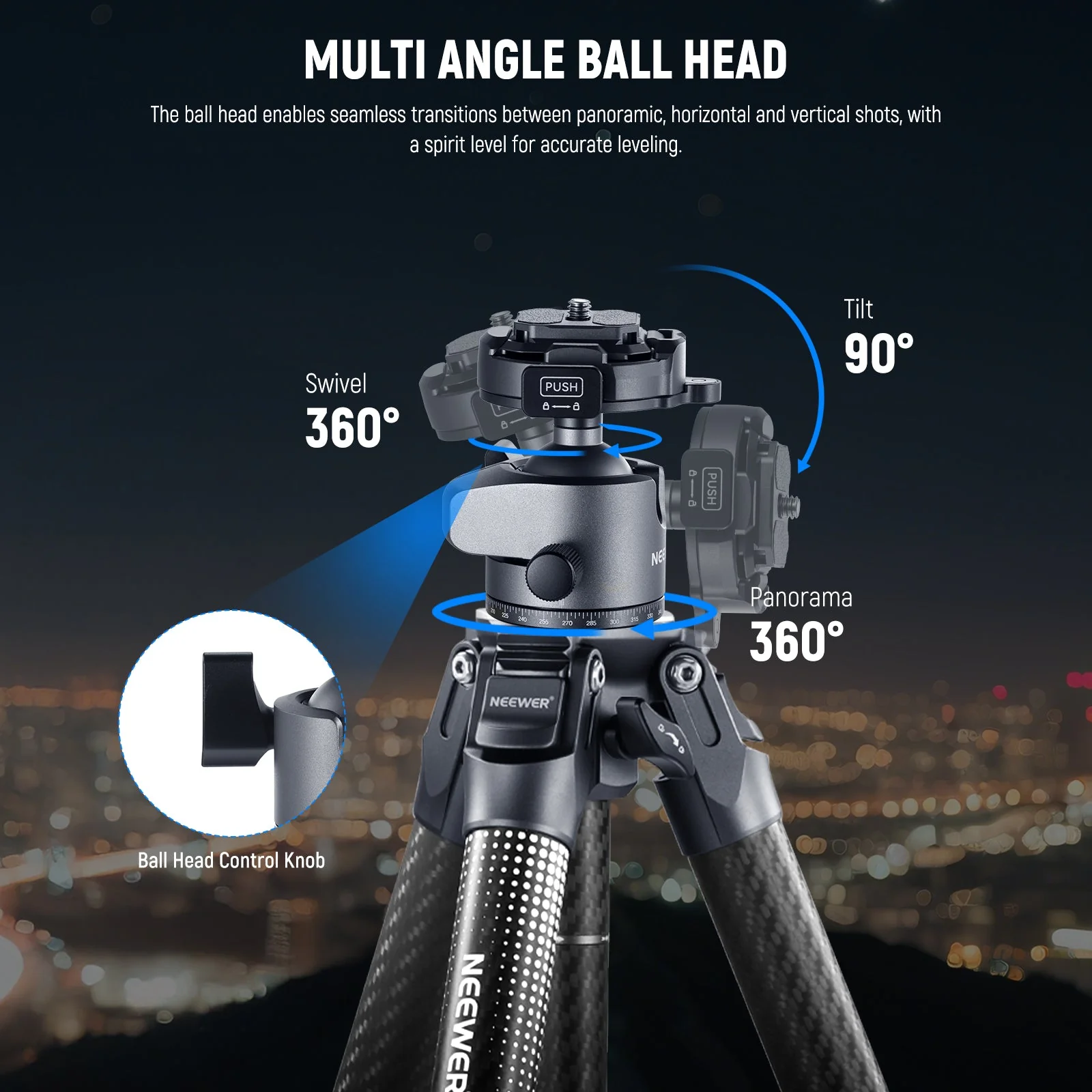 NEEWER LT34 62" Carbon Fiber Travel Tripod - Image 2