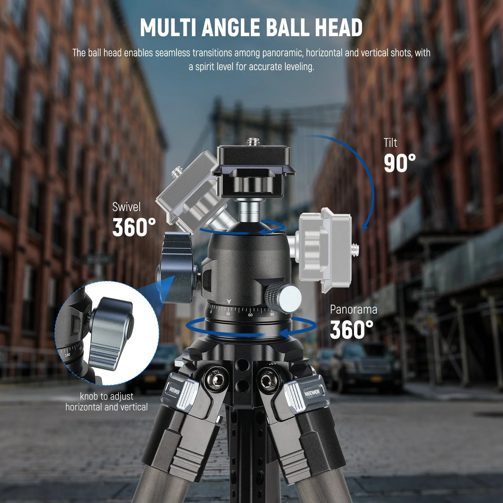 NEEWER LT36/LT37 60.4" Carbon Fiber Travel Tripod - Image 14