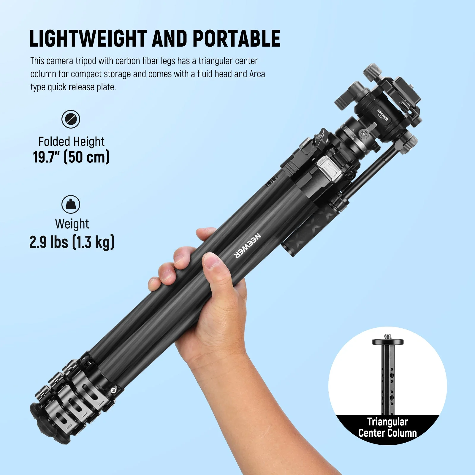 NEEWER LT36/LT37 60.4" Carbon Fiber Travel Tripod - Image 2