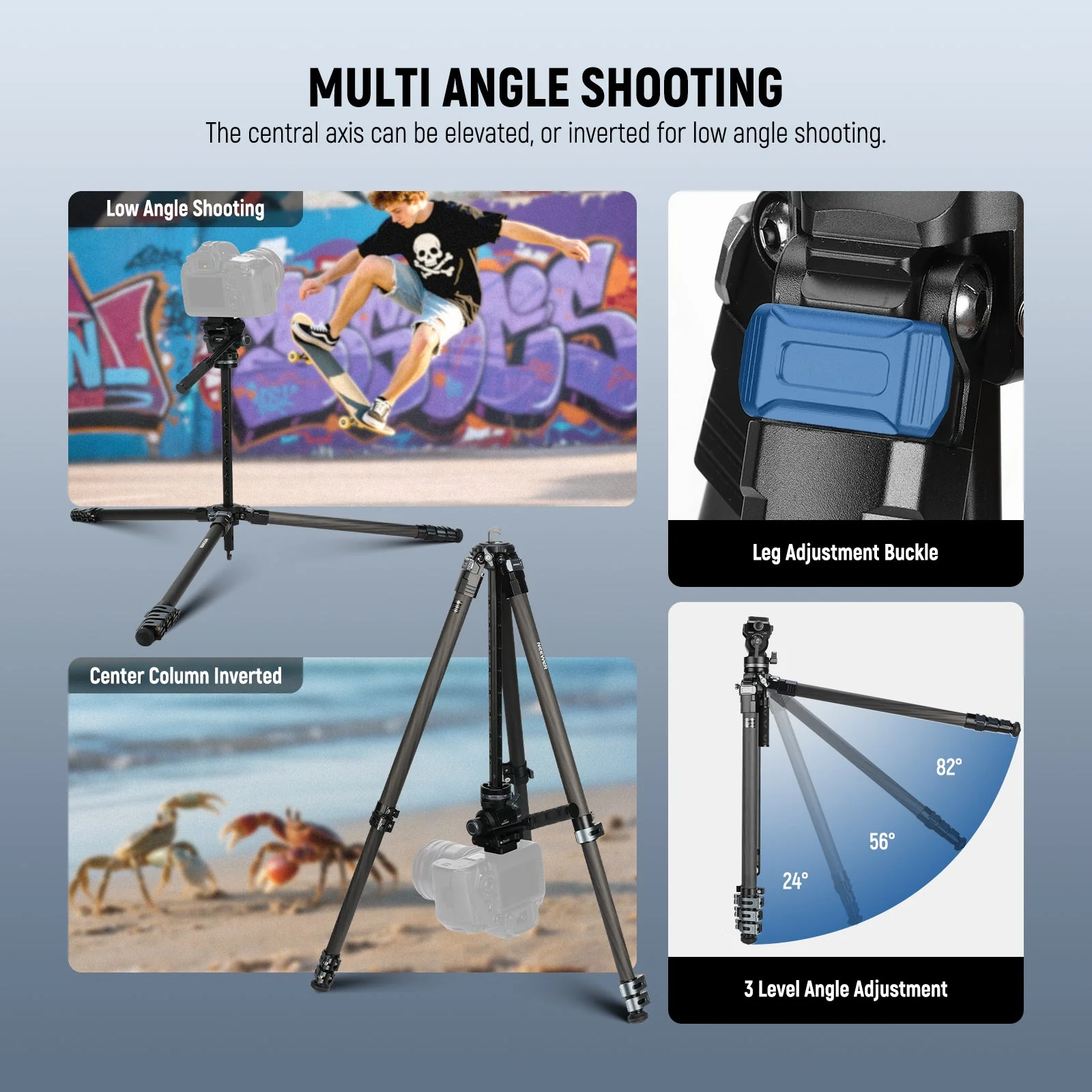 NEEWER LT36/LT37 60.4" Carbon Fiber Travel Tripod - Image 3