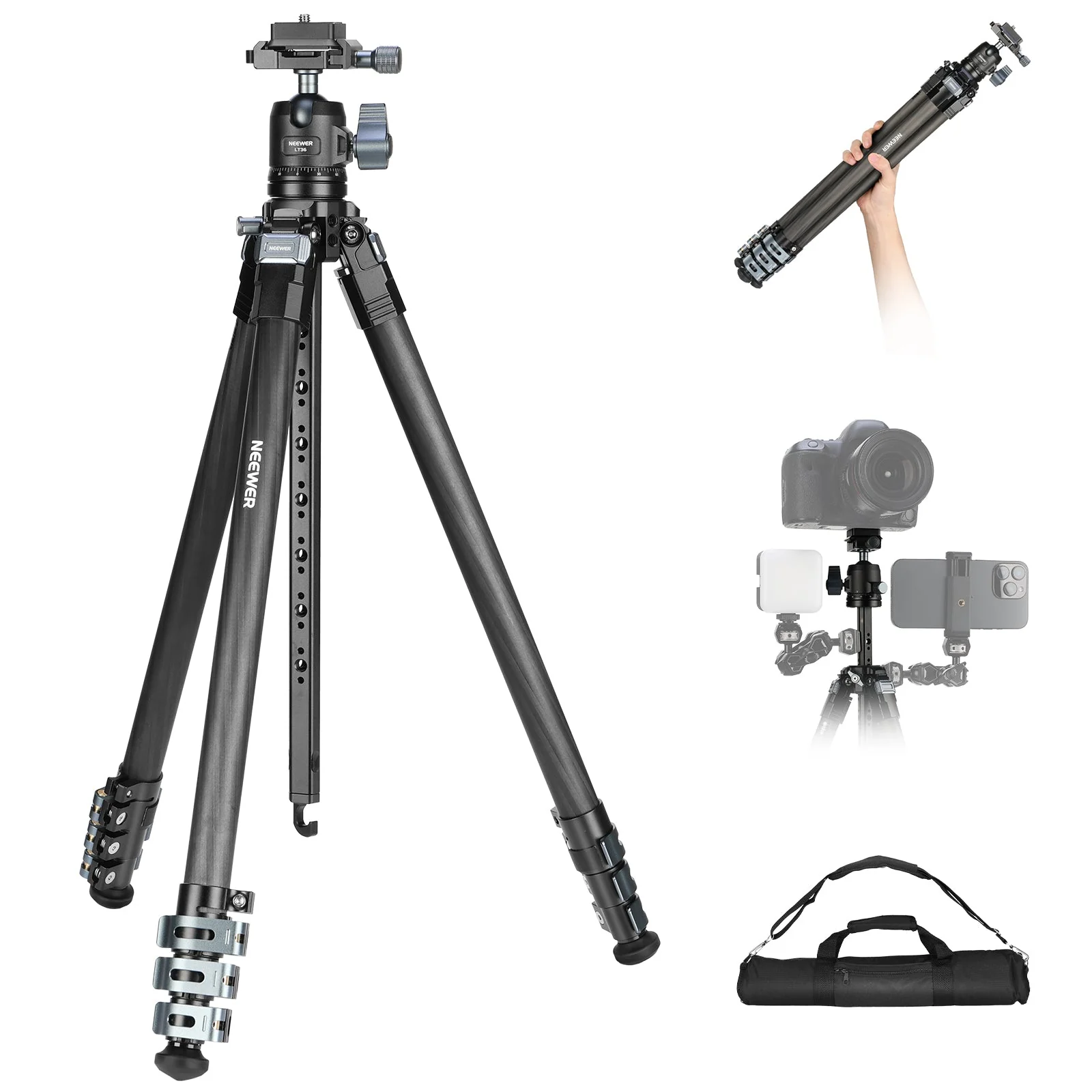 NEEWER LT36/LT37 60.4" Carbon Fiber Travel Tripod - Image 9