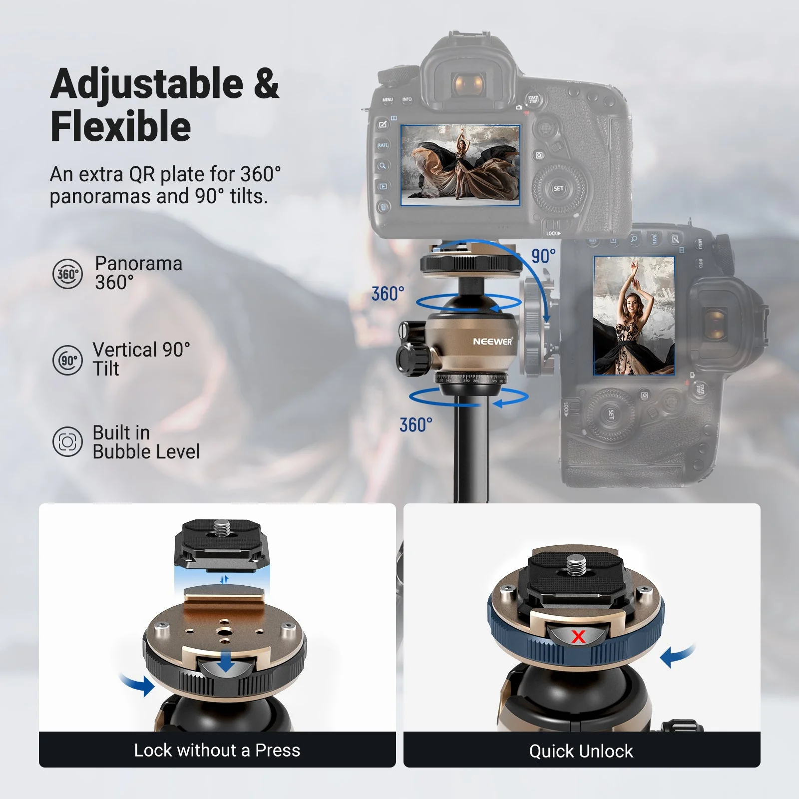 NEEWER LT39 62.4" Portable Carbon Fiber Travel Tripod - Image 6