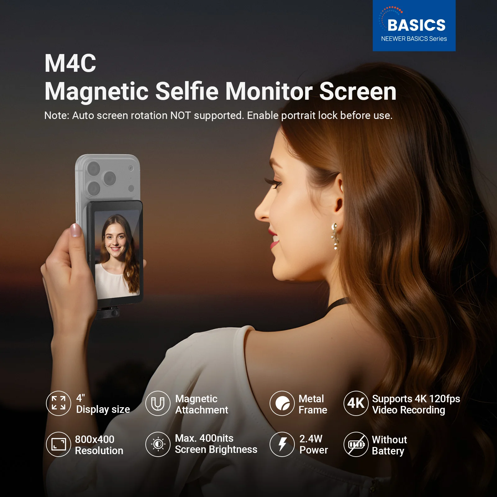 NEEWER BASICS M4C 4" Magnetic Vlog Selfie Monitor Screen - Image 2