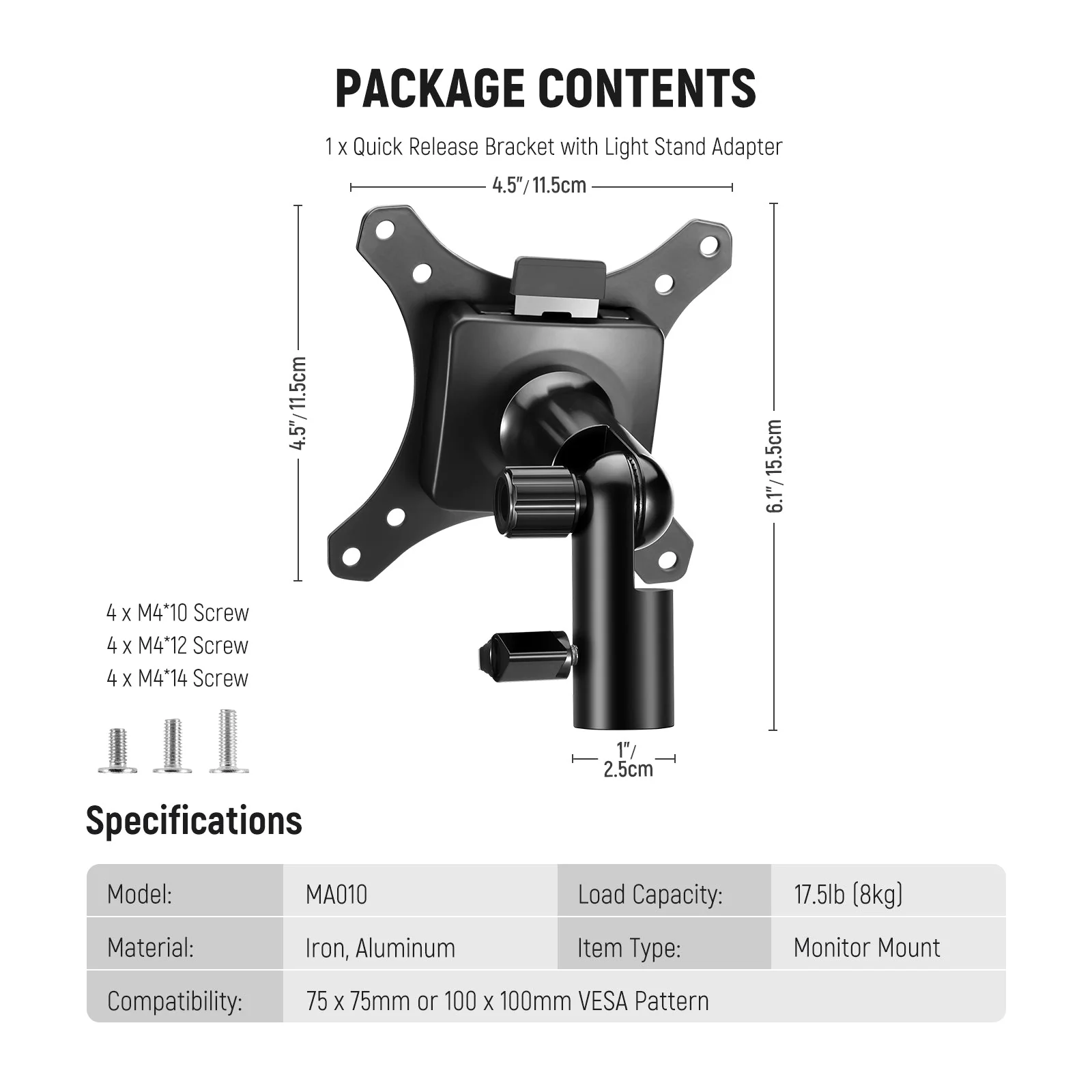 NEEWER MA010 Monitor Mount Adapter with Quick Release VESA Mount - Image 9