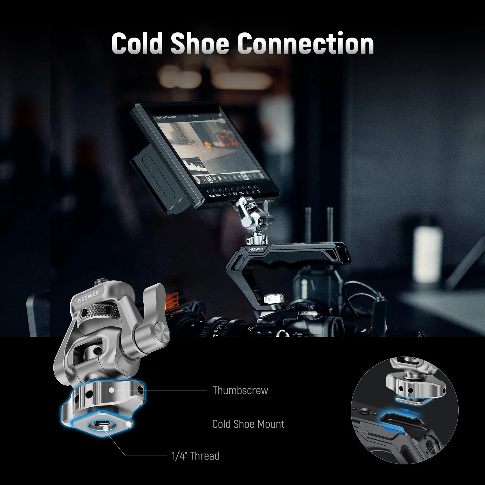 NEEWER MA017 Camera Monitor Mount with Cold Shoe - Image 6