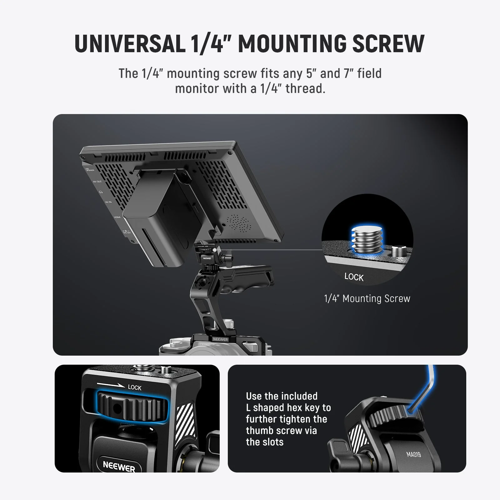 NEEWER MA019 Camera Monitor Mount with Cold Shoe 360° Swivel 180° Tilt - Image 3