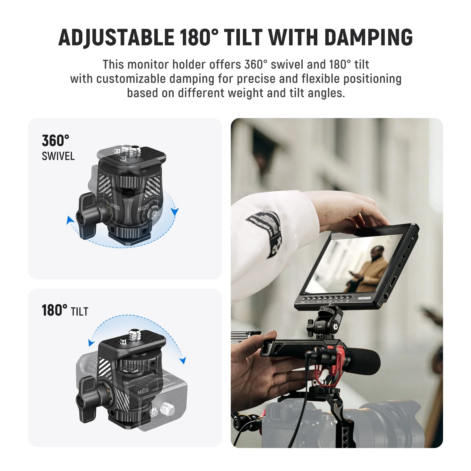 NEEWER MA019 Camera Monitor Mount with Cold Shoe 360° Swivel 180° Tilt - Image 5