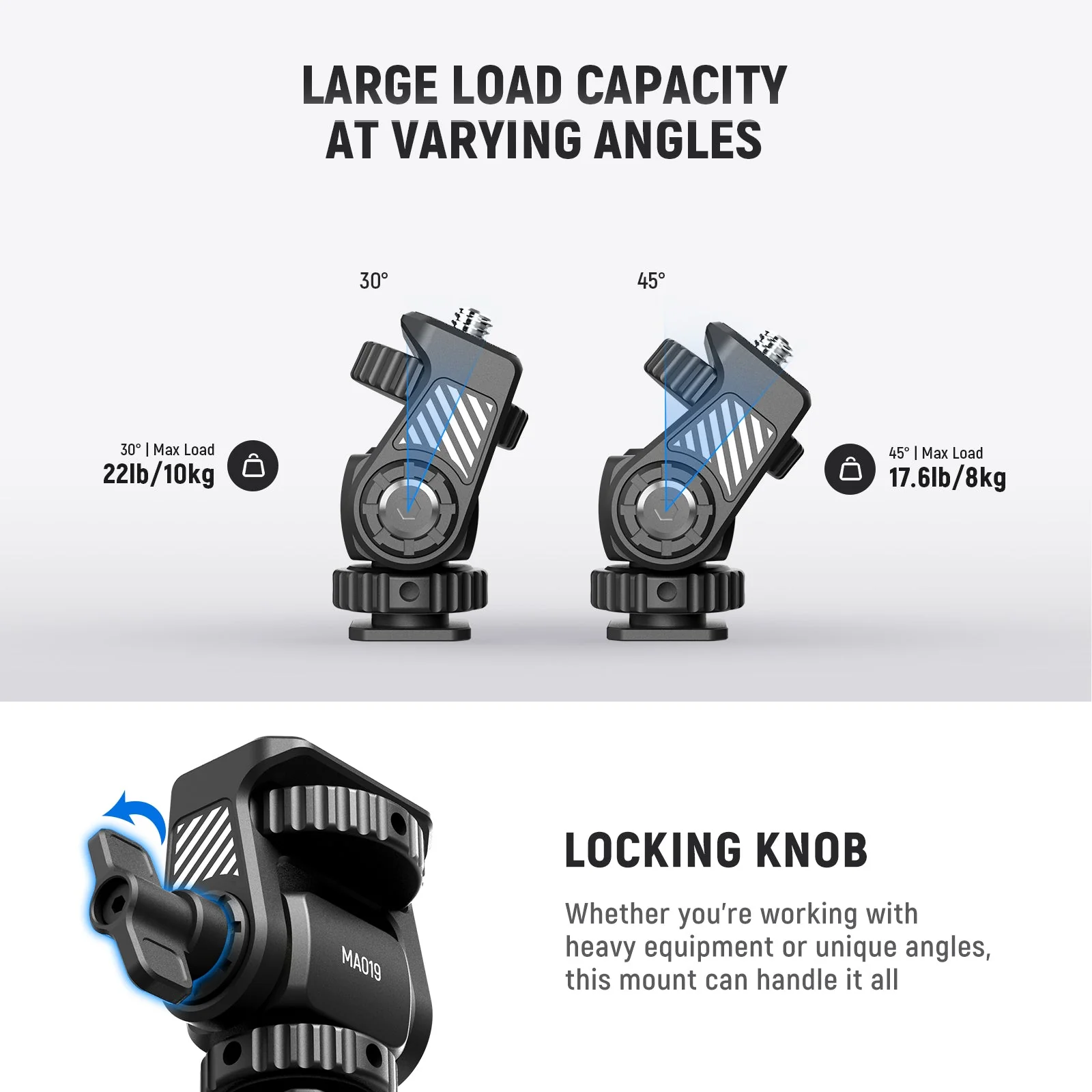 NEEWER MA019 Camera Monitor Mount with Cold Shoe 360° Swivel 180° Tilt - Image 6