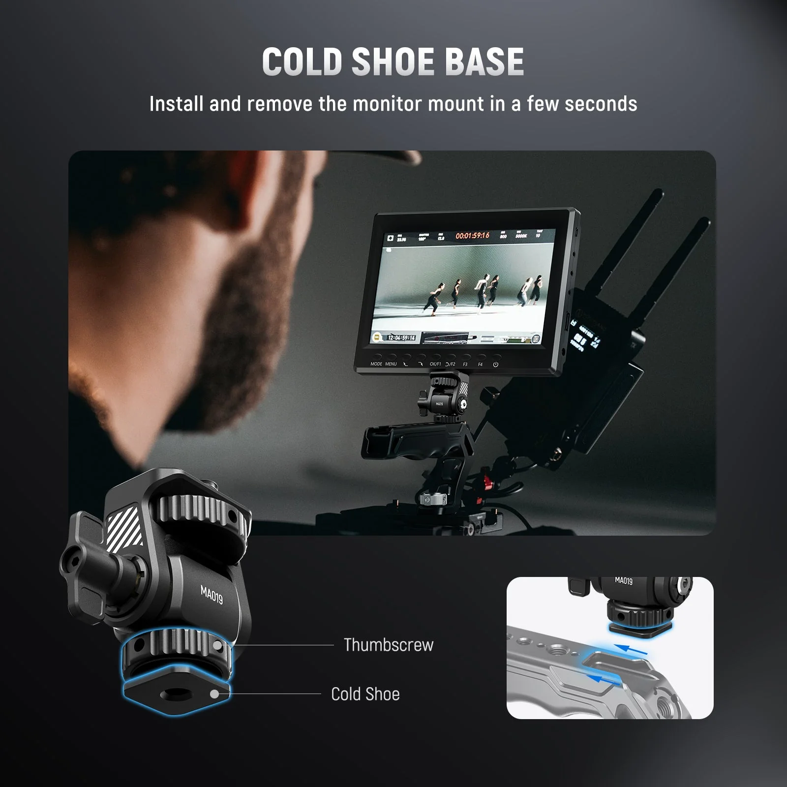 NEEWER MA019 Camera Monitor Mount with Cold Shoe 360° Swivel 180° Tilt - Image 7