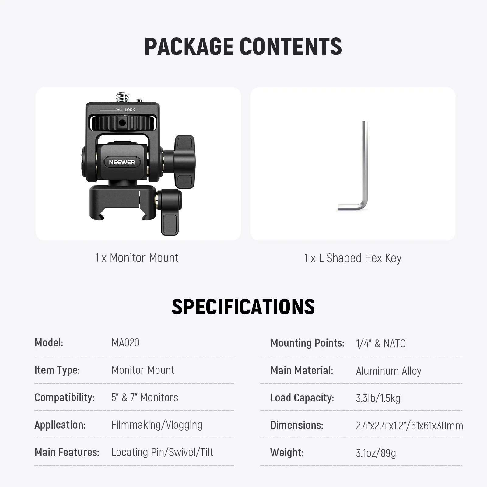 NEEWER MA020 Camera Monitor Mount with NATO Clamp - Image 9