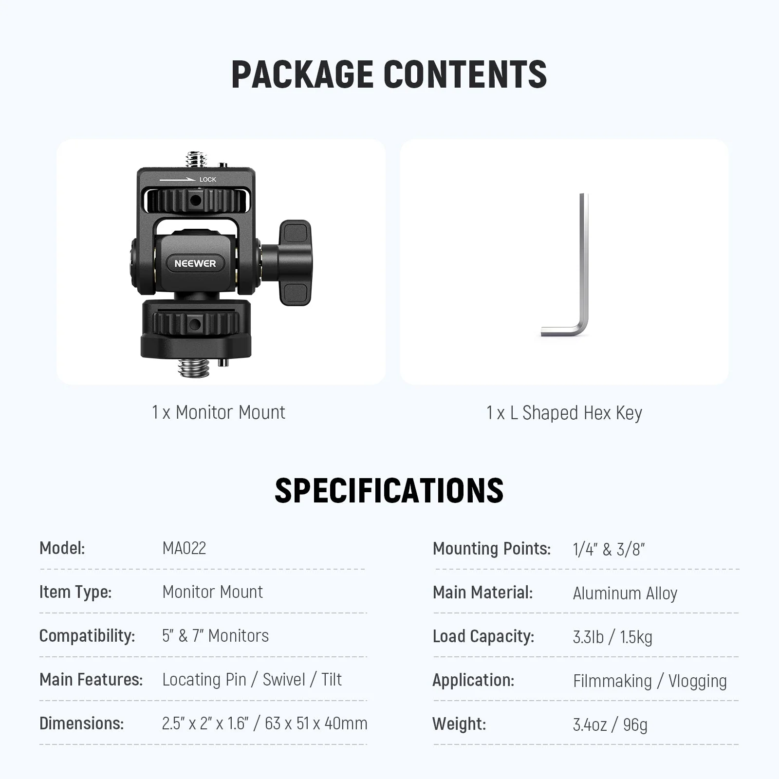 NEEWER MA022 Camera Field Monitor Mount Holder Bracket - Image 9
