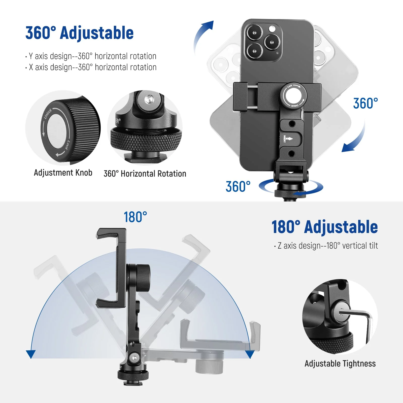 NEEWER Metal Cell Phone Tripod Mount Adapter - Image 3