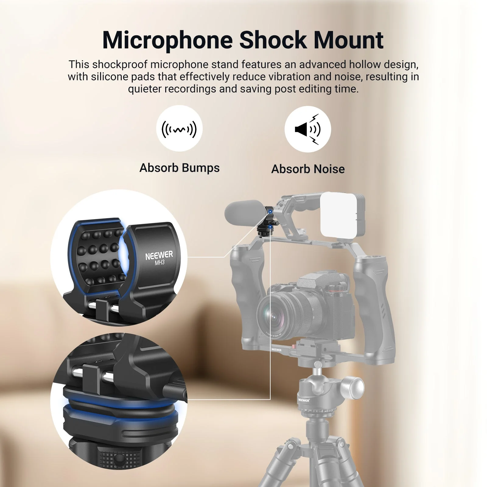 NEEWER MH3 Microphone Holder with Cold Shoe Adapter - Image 2