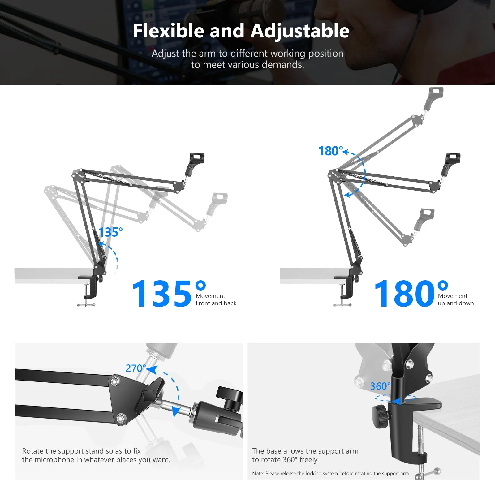 NEEWER NW-35 Microphone Stand Boom Suspension Scissor Stand - Image 4