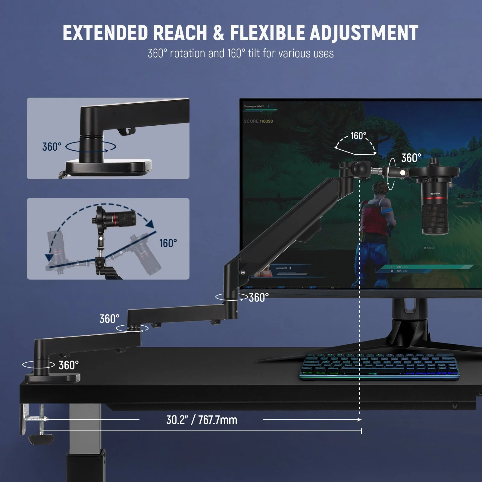 NEEWER MS002 Low Profile  Flexible Mic Arm Desk Mount - Image 3
