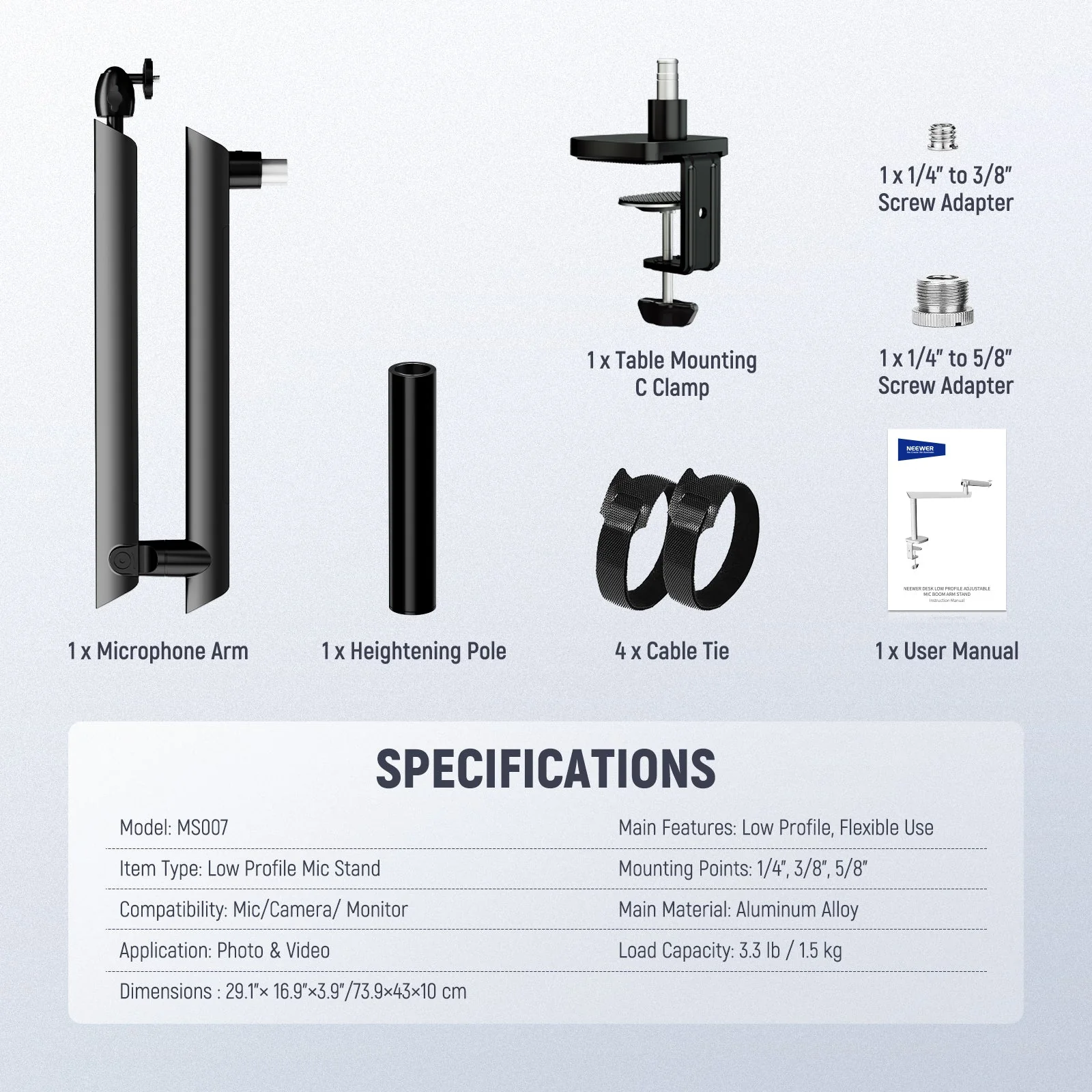 NEEWER MS007 Low Profile Mic Stand - Image 7