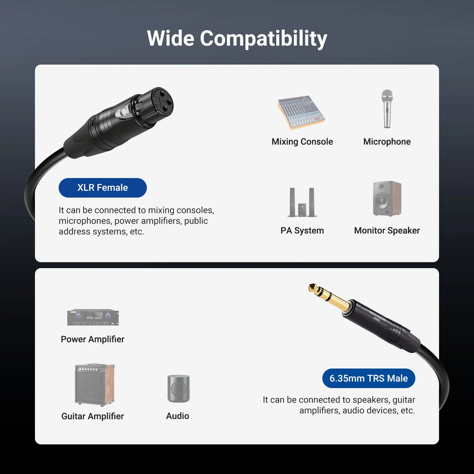NEEWER MS025 6.35mm 1/4 Inch TRS to XLR Female Cable - Image 3