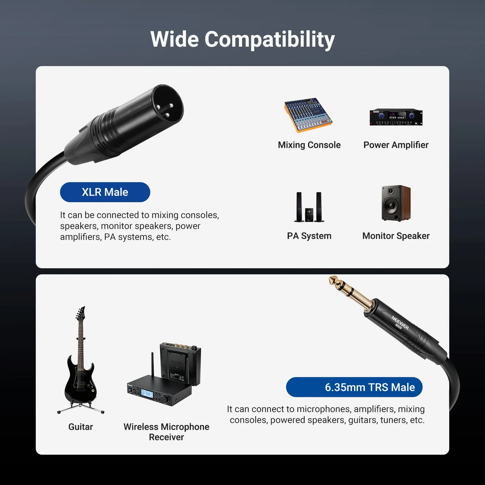 NEEWER MS026 6.35mm 1/4 TRS to XLR Male Cable - Image 3