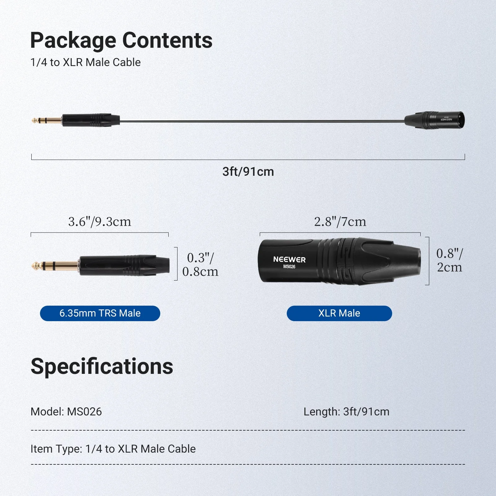 NEEWER MS026 6.35mm 1/4 TRS to XLR Male Cable - Image 7