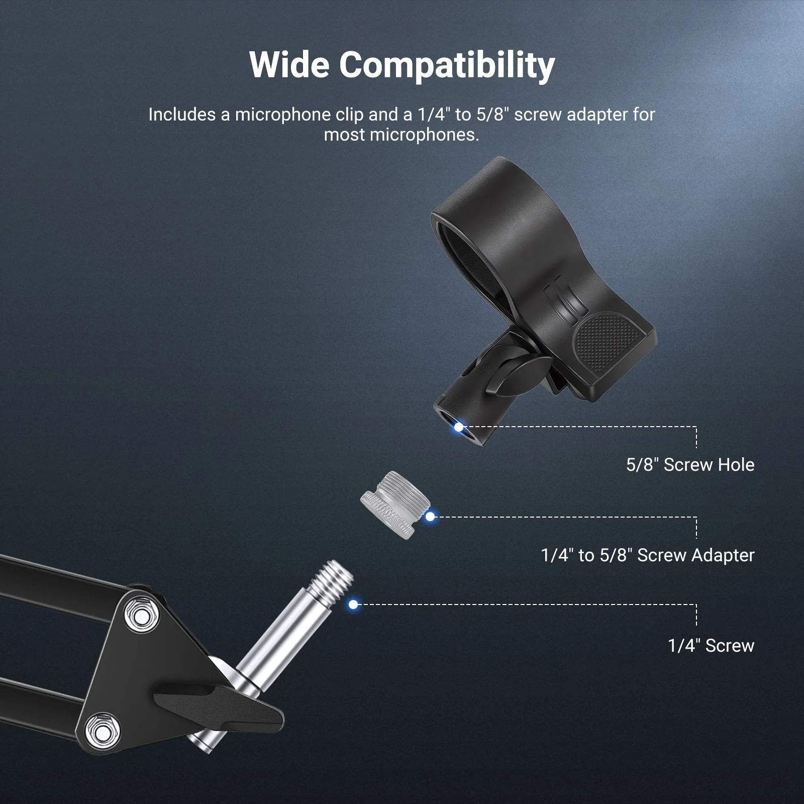 NEEWER MS042 Desktop Microphone Stand with Flexible Arm & Mic Clip - Image 4