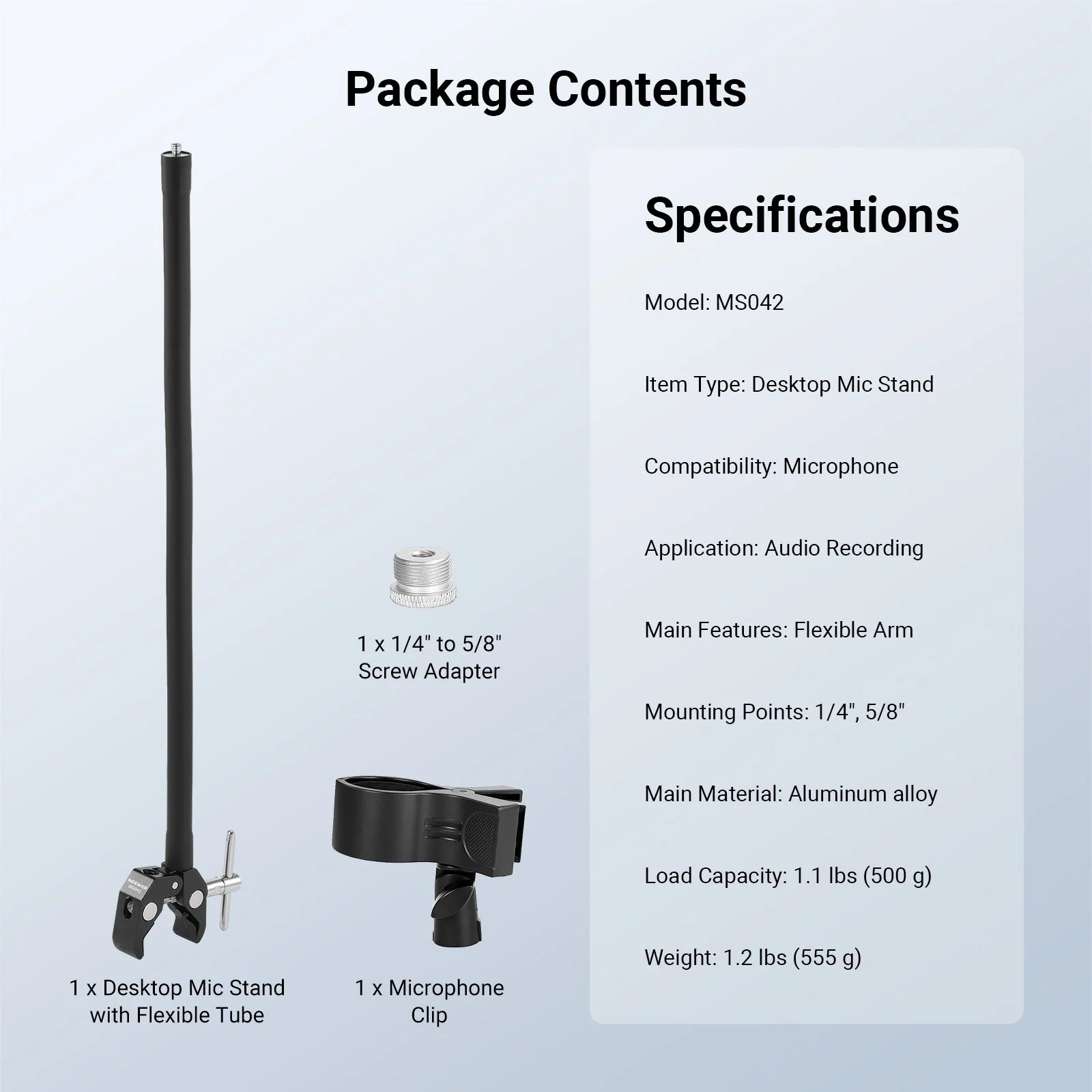 NEEWER MS042 Desktop Microphone Stand with Flexible Arm & Mic Clip - Image 7