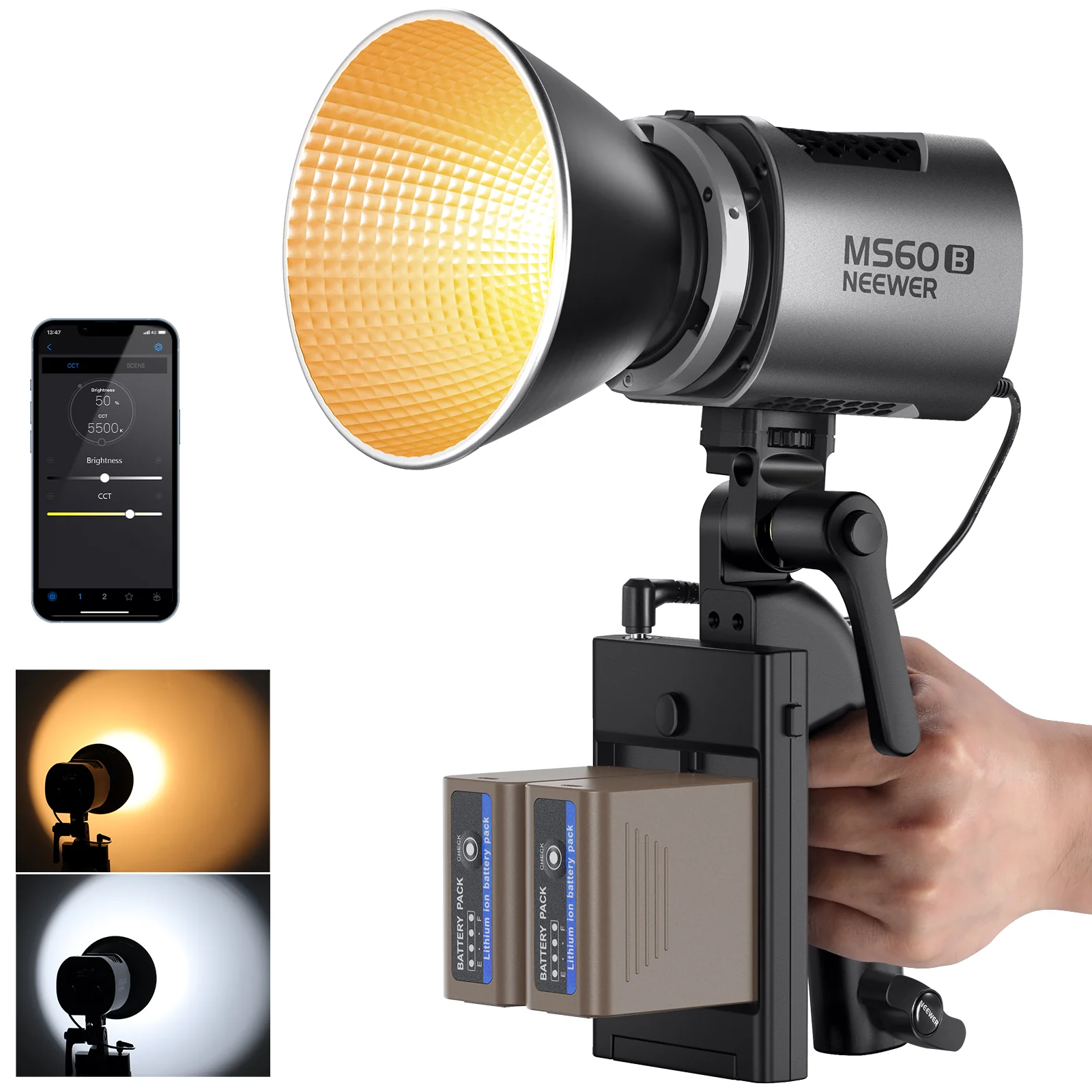 NEEWER MS60B 65W Bi-Color Portable LED Video Light Handheld Spotlight - Image 10