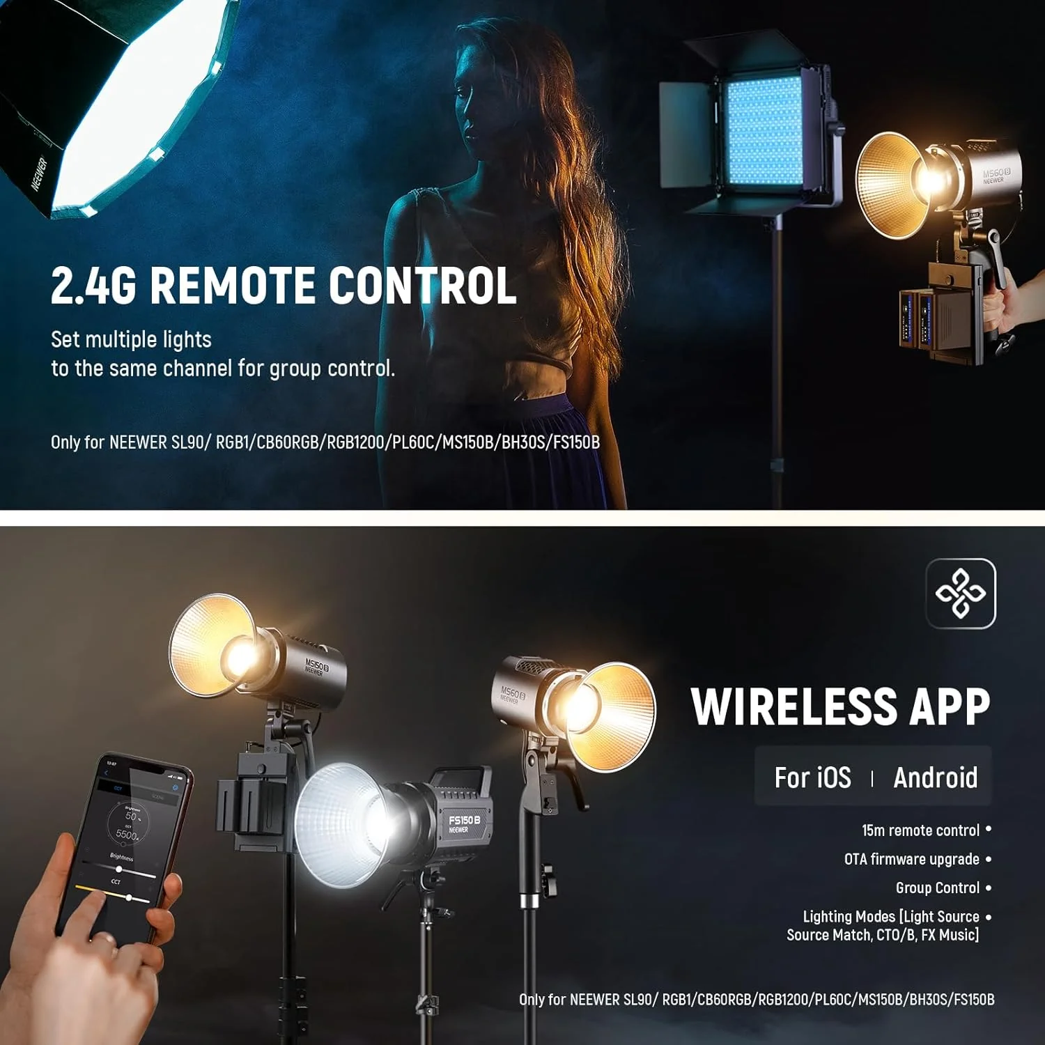 NEEWER MS60B 65W Bi-Color Portable LED Video Light Handheld Spotlight - Image 14
