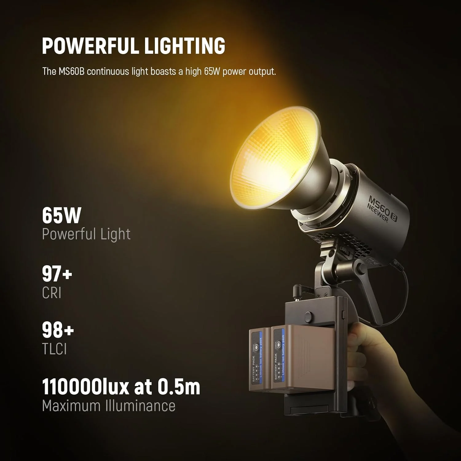 NEEWER MS60B 65W Bi-Color Portable LED Video Light Handheld Spotlight - Image 28