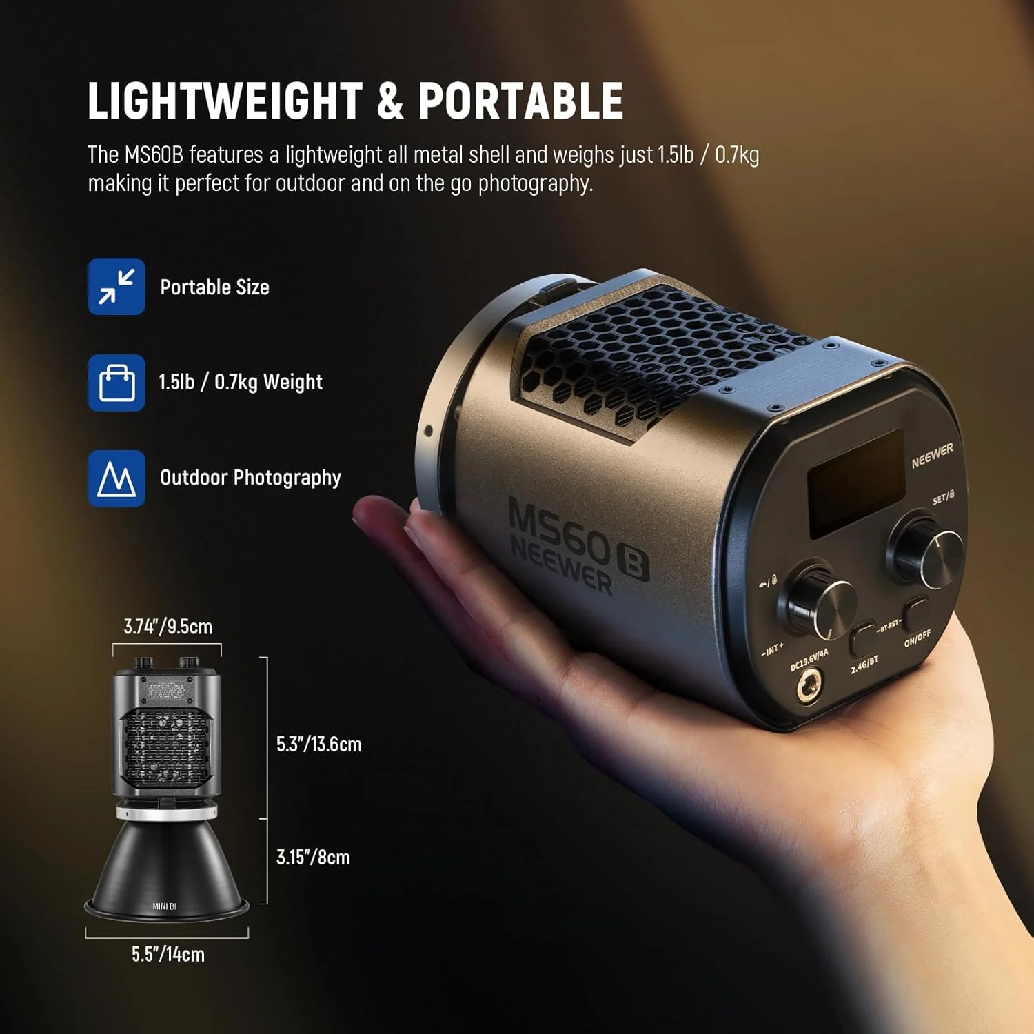 NEEWER MS60B 65W Bi-Color Portable LED Video Light Handheld Spotlight - Image 29