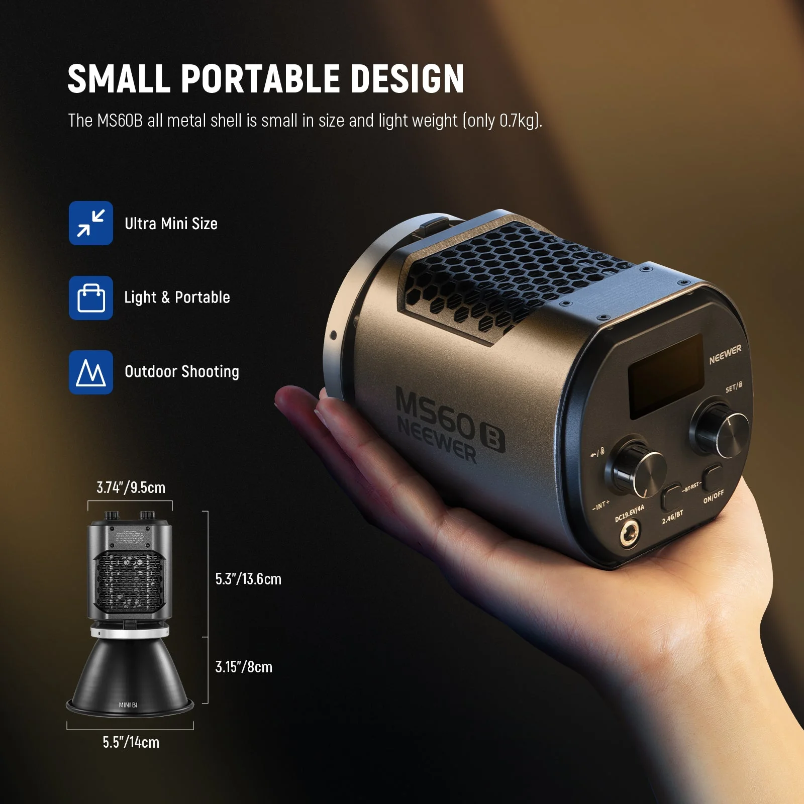 NEEWER MS60B 65W Bi-Color Portable LED Video Light Handheld Spotlight - Image 3