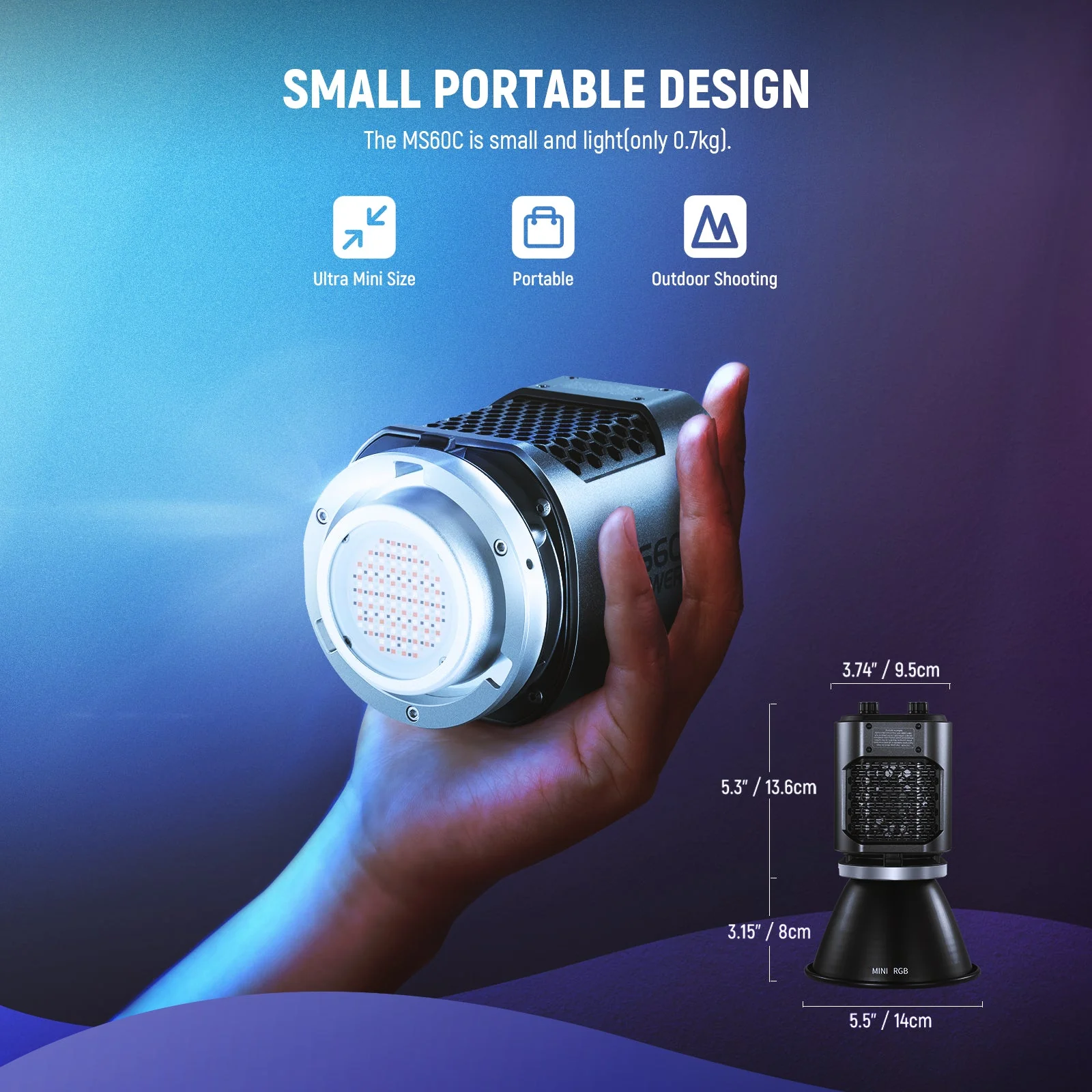 NEEWER MS60C 65W RGBWW Portable LED Video Light Handheld Spotlight - Image 3