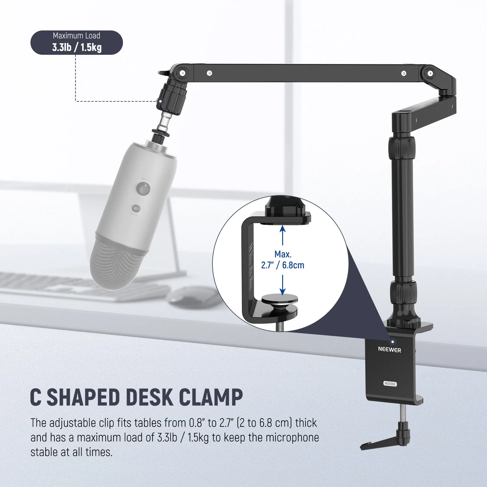 NEEWER MST002 Low Profile Flexible Mic Arm Desk Mount with Damping - Image 3