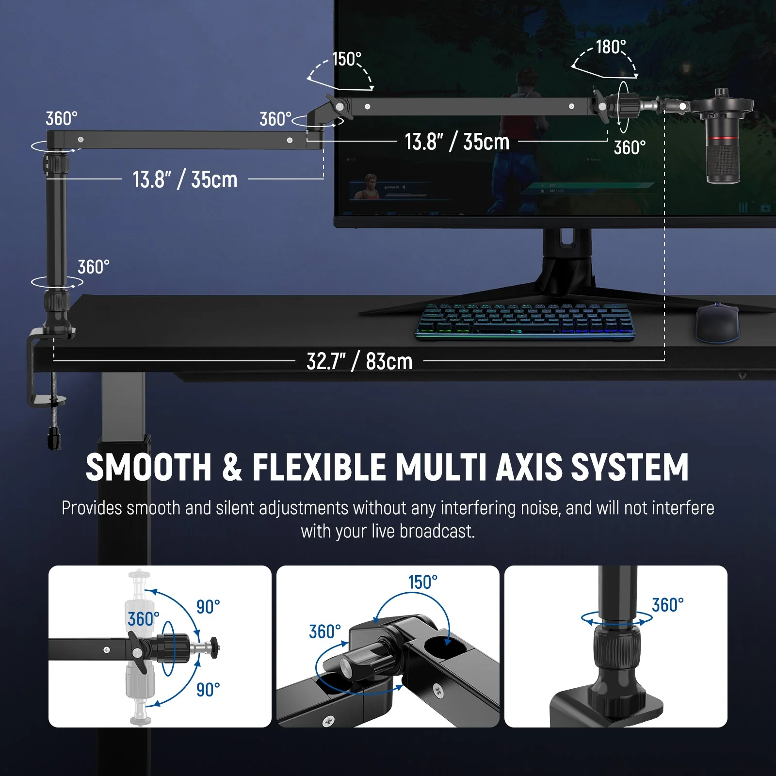 NEEWER MST002 Low Profile Flexible Mic Arm Desk Mount with Damping - Image 4
