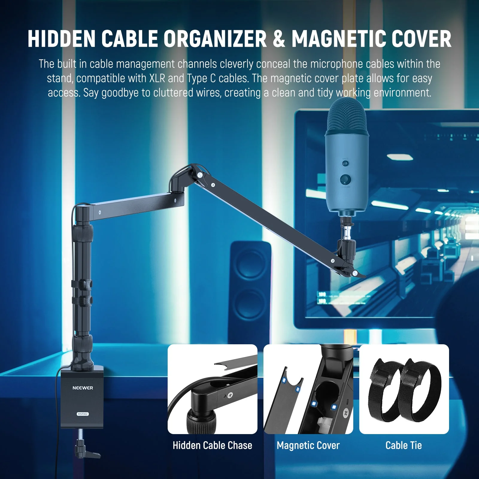 NEEWER MST002 Low Profile Flexible Mic Arm Desk Mount with Damping - Image 6