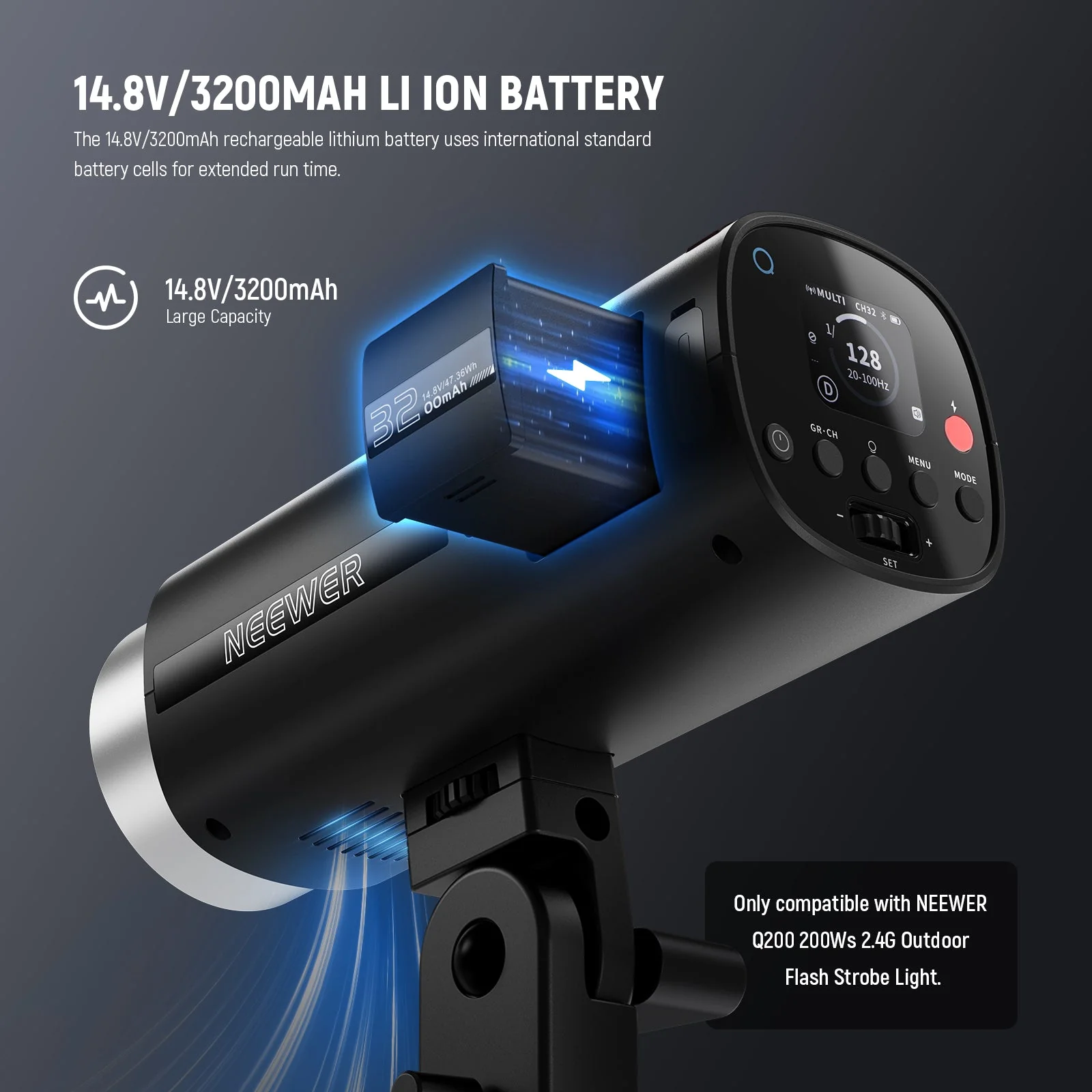 NEEWER NB-Q200 14.8V/3200mAh Replacement Li ion Battery for Q200 Flash - Image 2