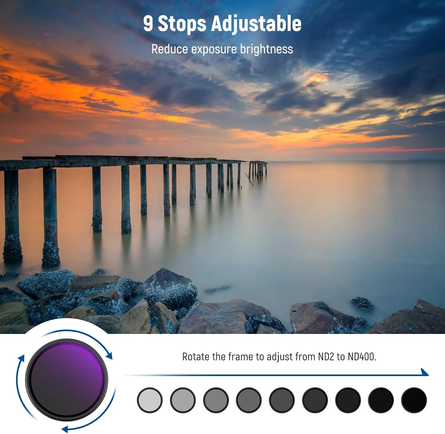 NEEWER ND2-400 (1-9 Stops) Variable ND Filter with Lens Cap - Image 2
