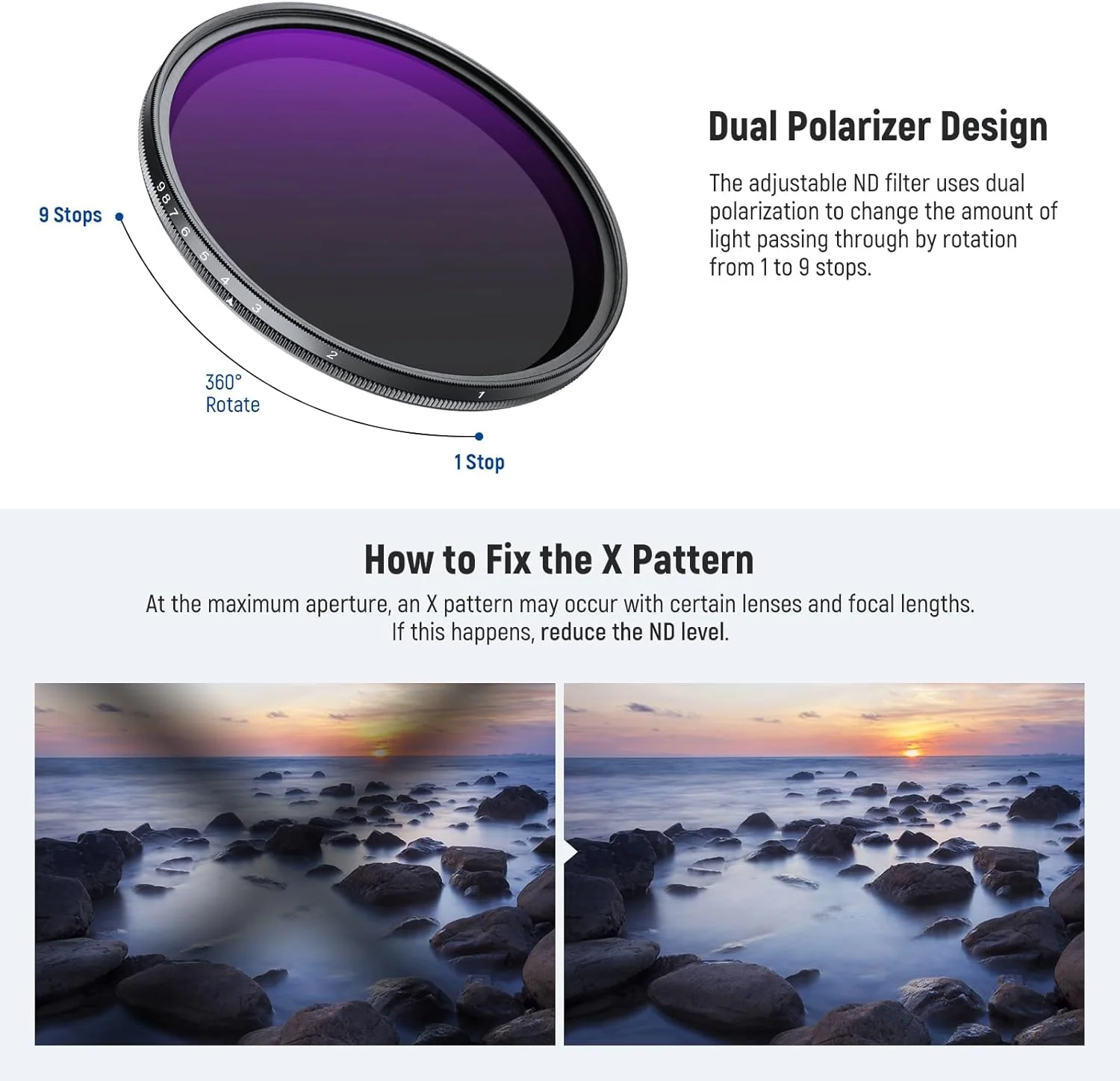 NEEWER ND2-400 (1-9 Stops) Variable ND Filter with Lens Cap - Image 5