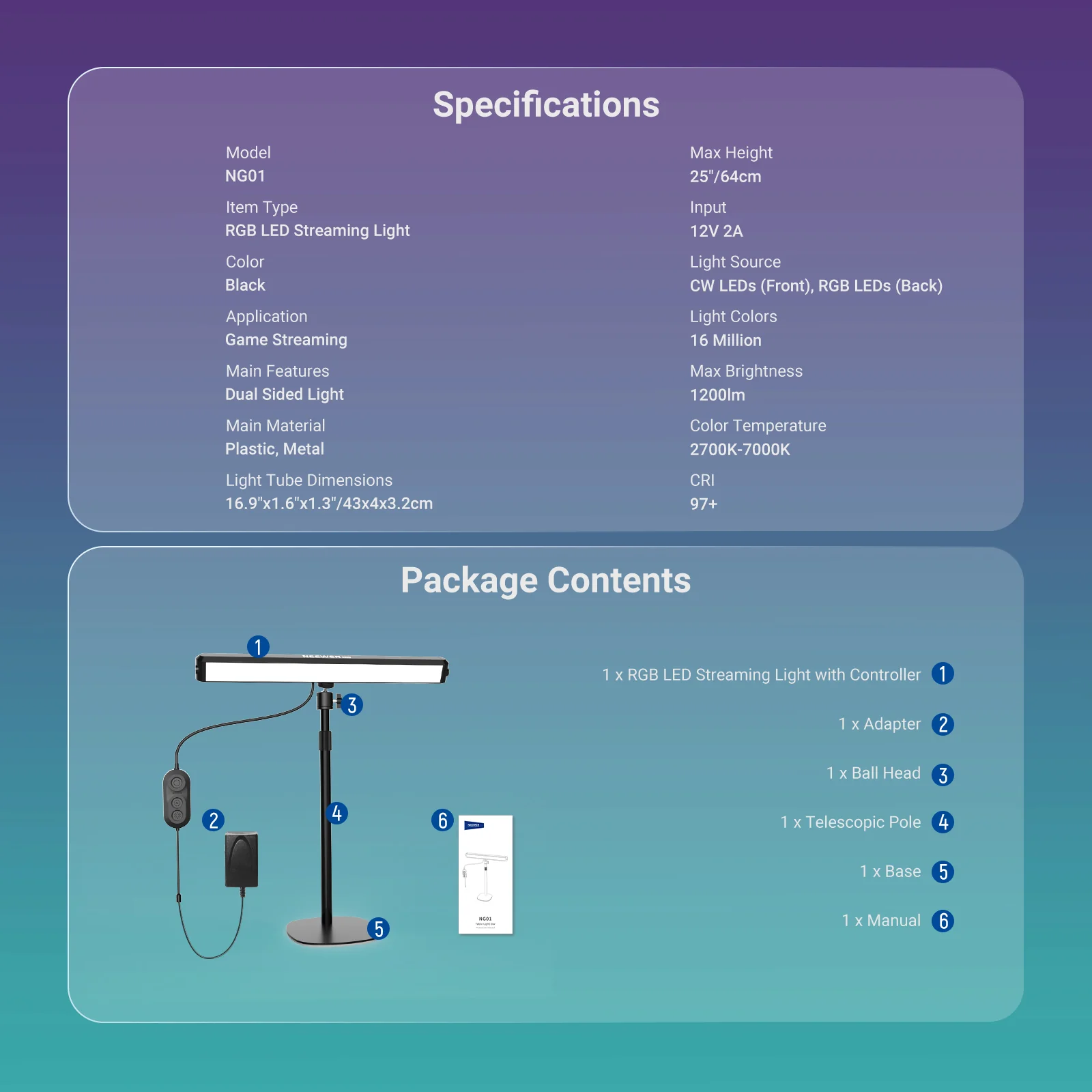 NEEWER NG01 RGB Desk LED Streaming Light - Image 10