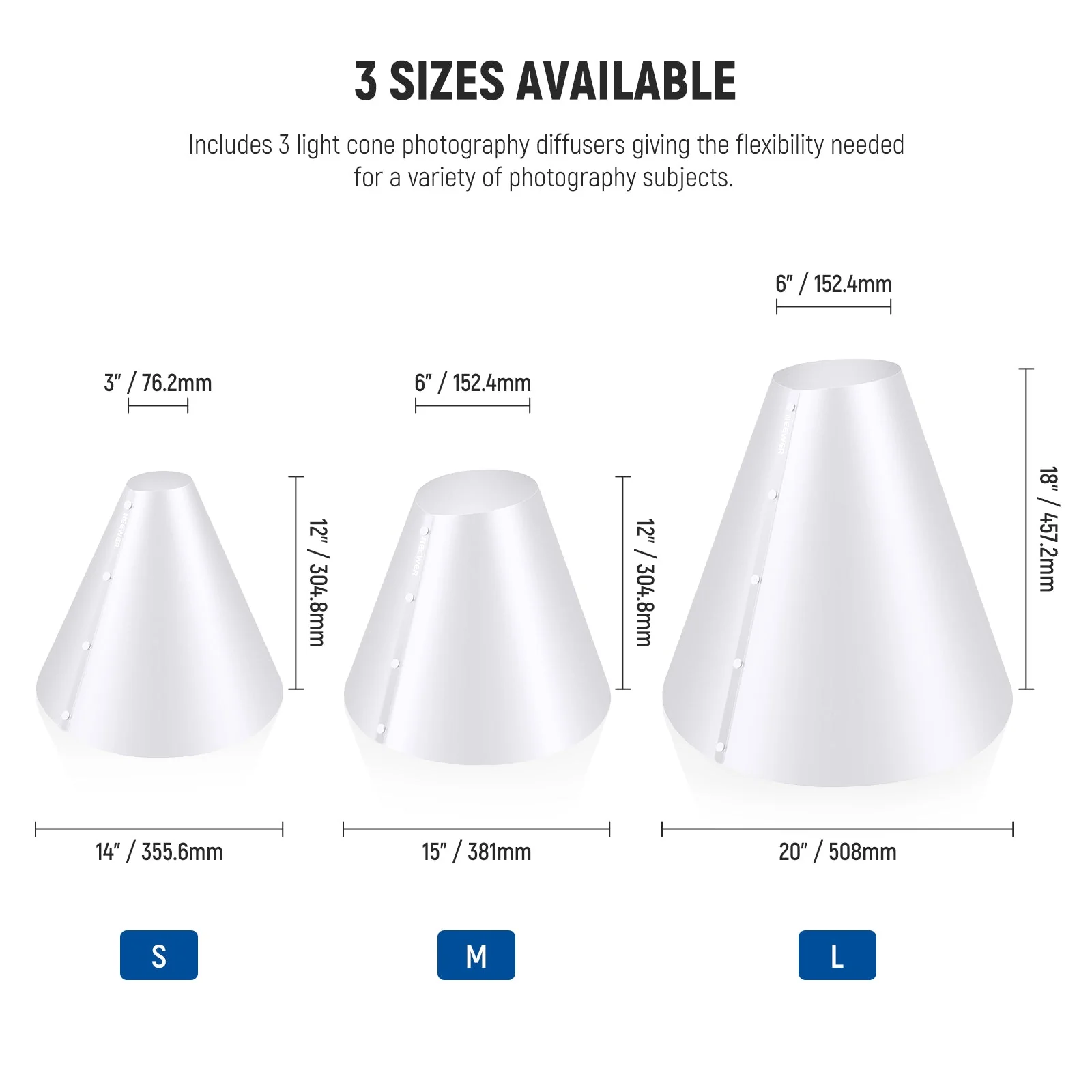 NEEWER NK001 3 Pack Light Cone Photography Diffusers - Image 2