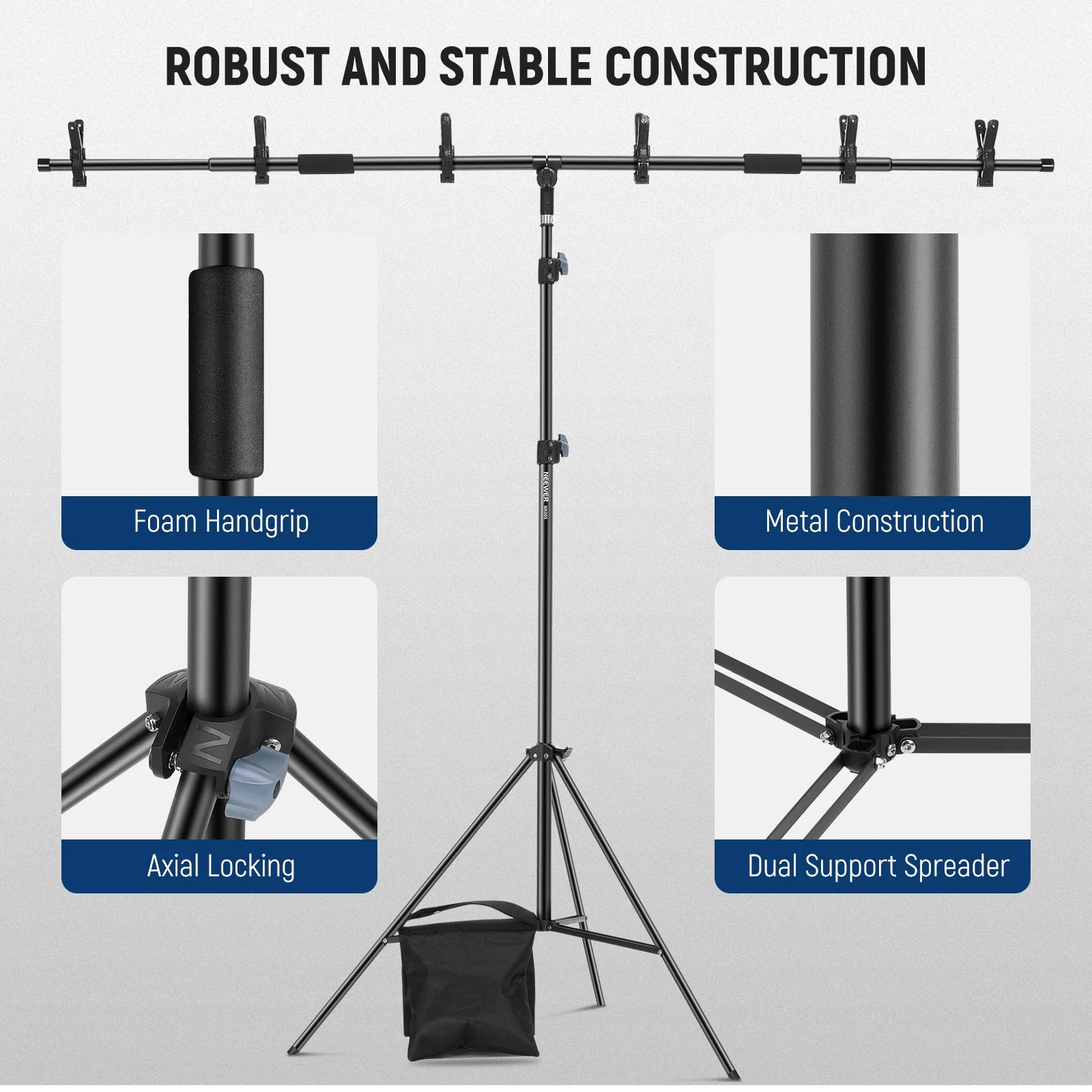 NEEWER NK005 6.8x8.8ft Integrated T-Shape Background Support Stand Kit - Image 4