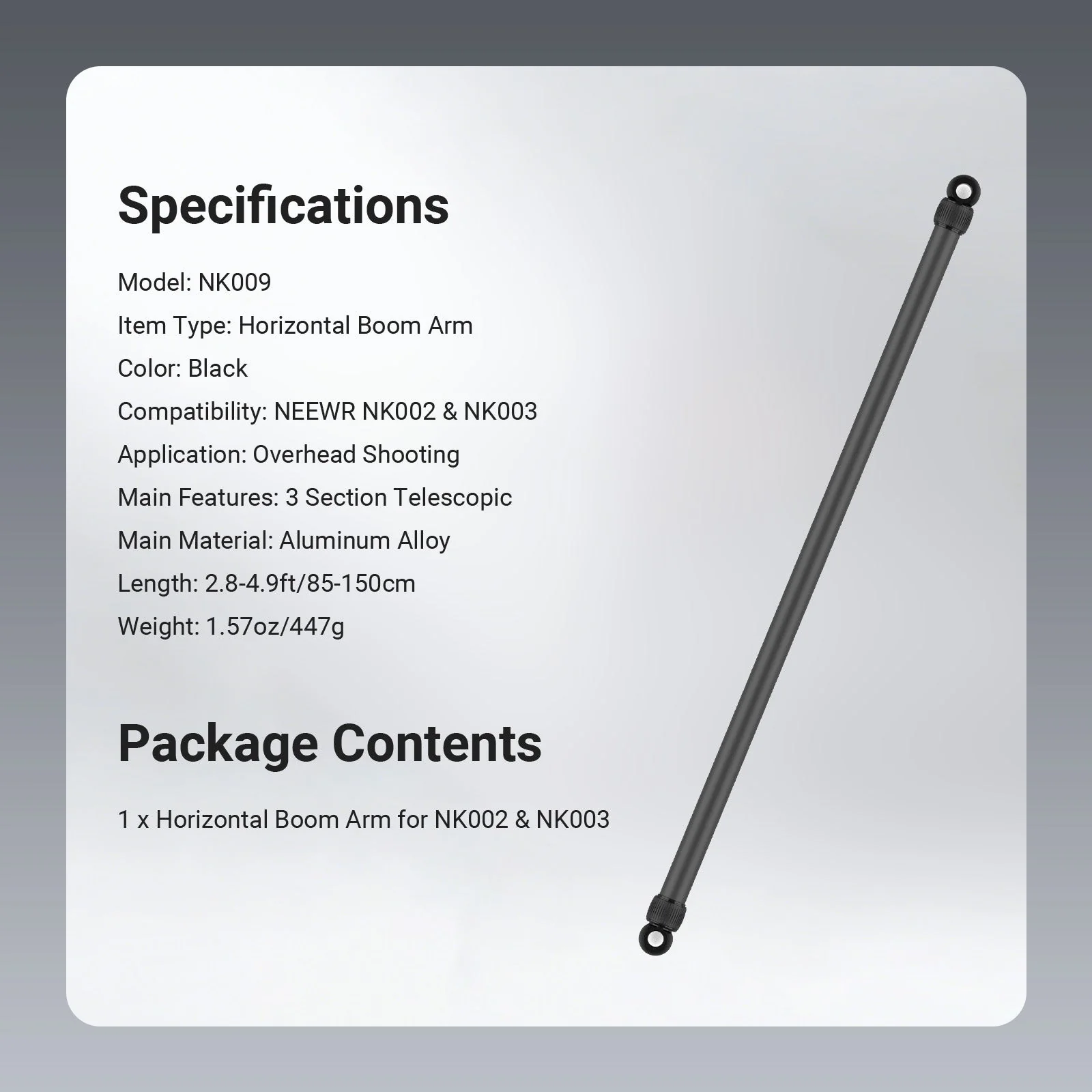 NEEWER NK009 2.8-4.9ft Horizontal Boom Arm Only for NK002 & NK003 - Image 7