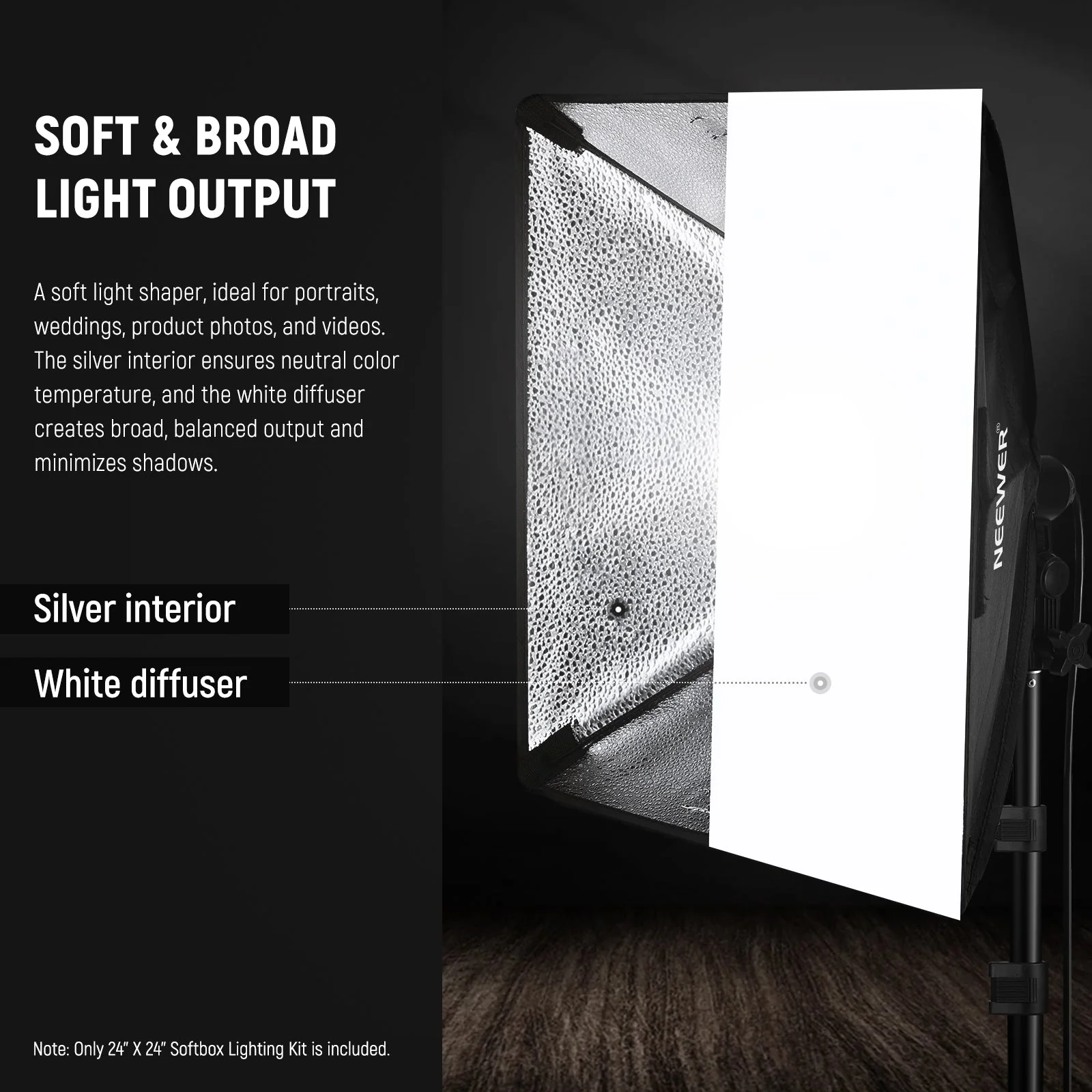 NEEWER NK300 24x24"/60x60cm 350W Equivalent Softbox Lighting Kit - Image 2