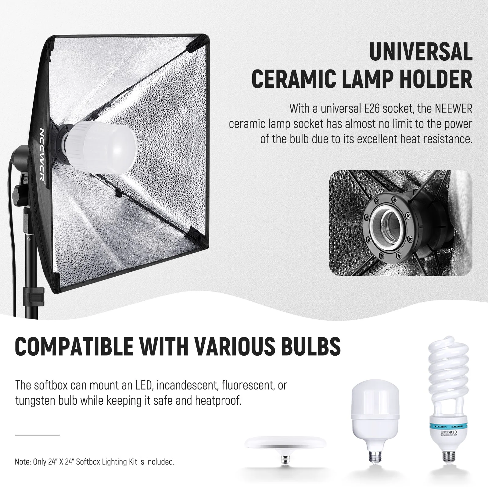 NEEWER NK300 24x24"/60x60cm 350W Equivalent Softbox Lighting Kit - Image 7