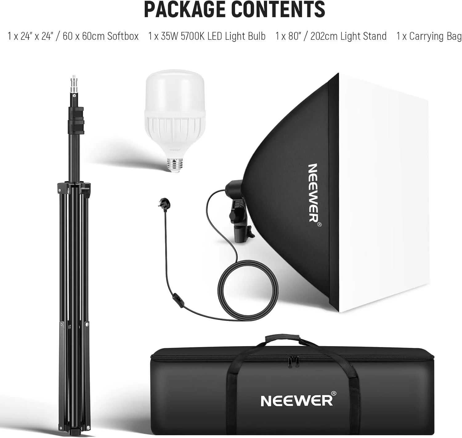 NEEWER NK300 24x24"/60x60cm 350W Equivalent Softbox Lighting Kit - Image 9