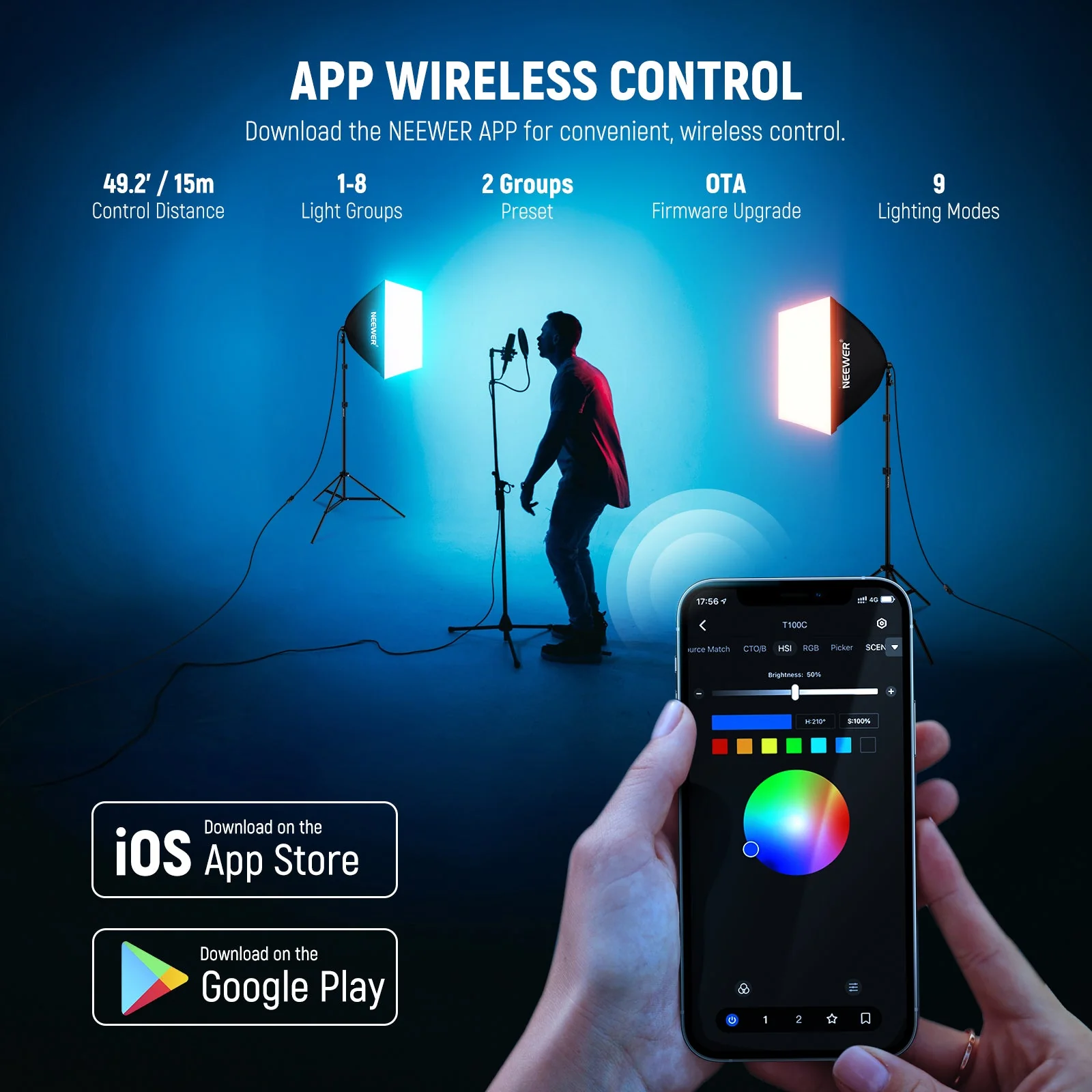 NEEWER NK800 24 x24"/60x60cm RGB Softbox Lighting Kit with App Control - Image 4