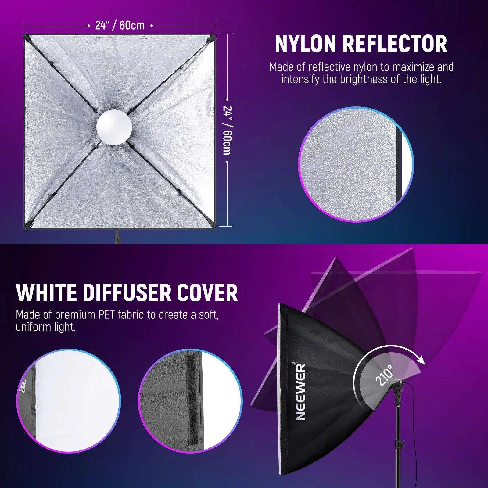NEEWER NK800 24 x24"/60x60cm RGB Softbox Lighting Kit with App Control - Image 8