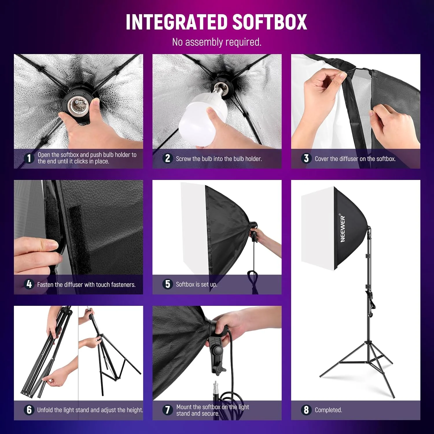 NEEWER NK800 24 x24"/60x60cm RGB Softbox Lighting Kit with App Control - Image 9