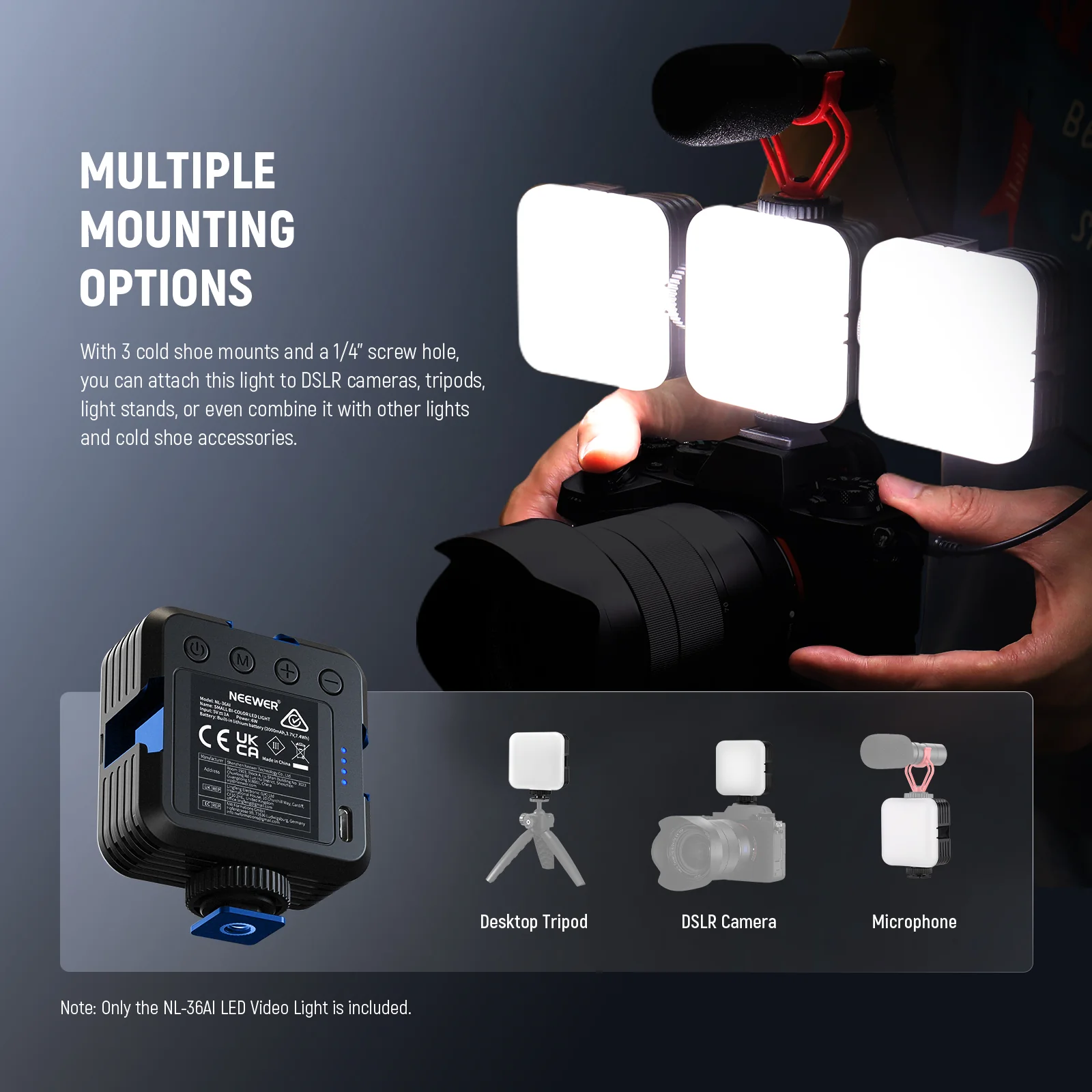 NEEWER NL-36AI Cold Shoe Bi-Color Portable Mini Light - Image 6