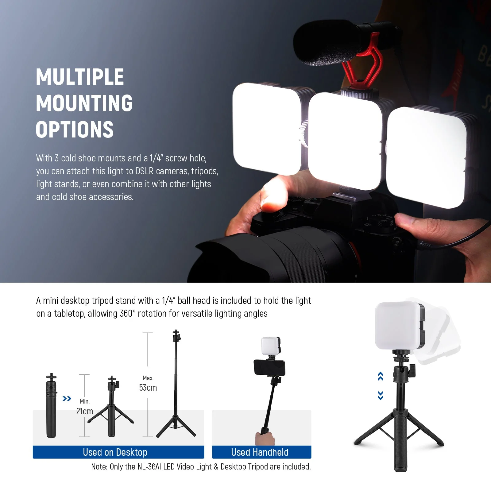 NEEWER NL-36AI LED Camera Video Light with Desk Tripod - Image 6